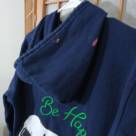 Peanuts Snoopy Woodstock Hoodie XS Navy Be Happy Graphic Pullover Freeze 2024 - Picture 4 of 13